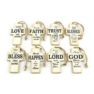 Religious Inspirational Words Farmhouse Style Cross Ornament 8 PC Set